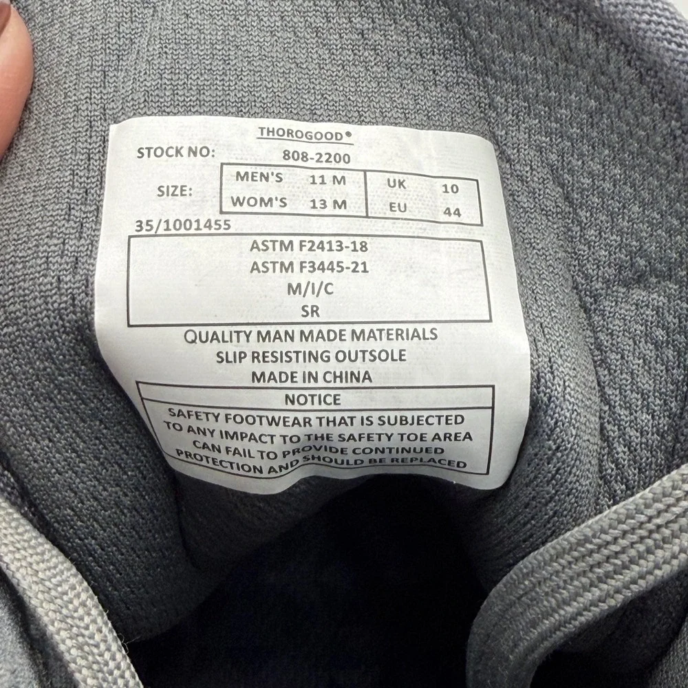 Thorogood 808-2200 Mens 11 Composite Toe Canvas High Top Work Sneakers Gray